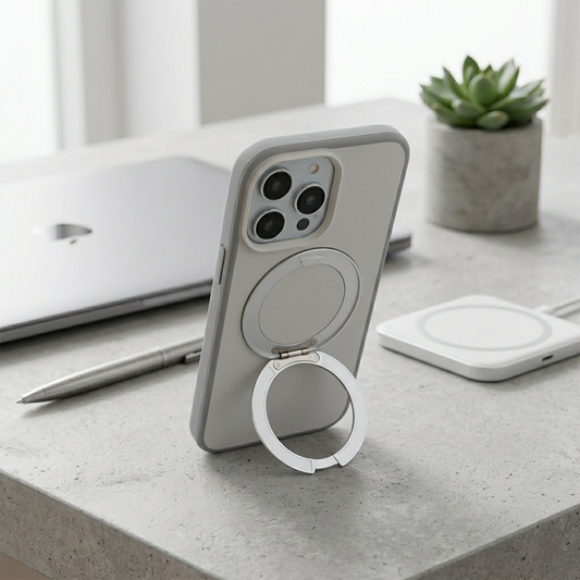 Apple iPhone 15 Pro Max Magsafe Premium Standlı Fonksiyonel Telefon Kılıfı Beyaz