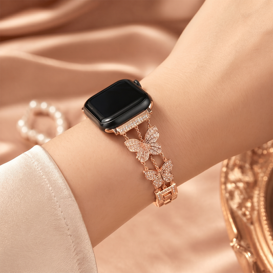 Apple Watch Saat Taşlı Kelebek Tasarımlı Şık Kordon Gold