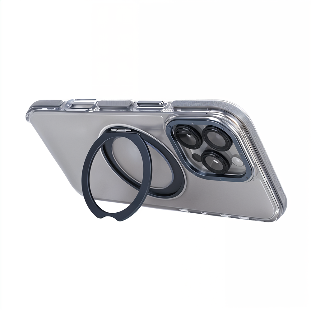 iPhone 15 Pro Metal Standlı Telefon Kılıfı Gri