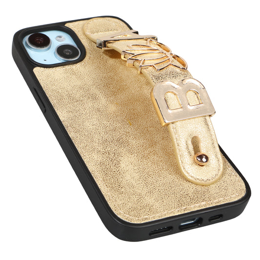 iPhone 13 Kişiye Özel Harfli Deri Telefon Kılıfı Gold