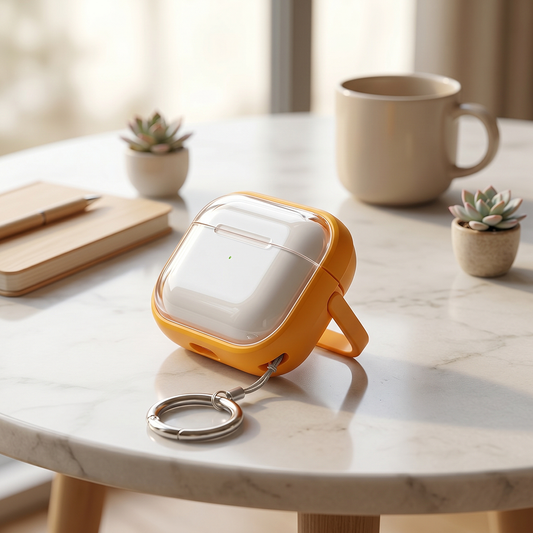 Apple Airpods Uyumlu Stand Özellikli Şeffaf Kulaklık Kılıfı Turuncu