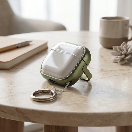 Apple Airpods Uyumlu Stand Özellikli Şeffaf Kulaklık Kılıfı Haki