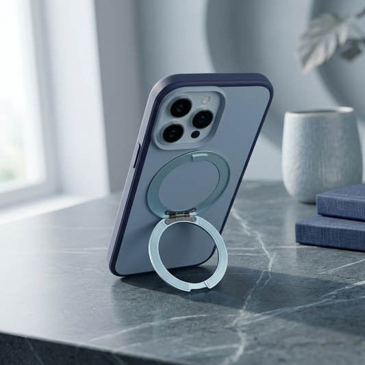 Apple iPhone 15 Pro Max Magsafe Premium Standlı Fonksiyonel Telefon Kılıfı Mavi