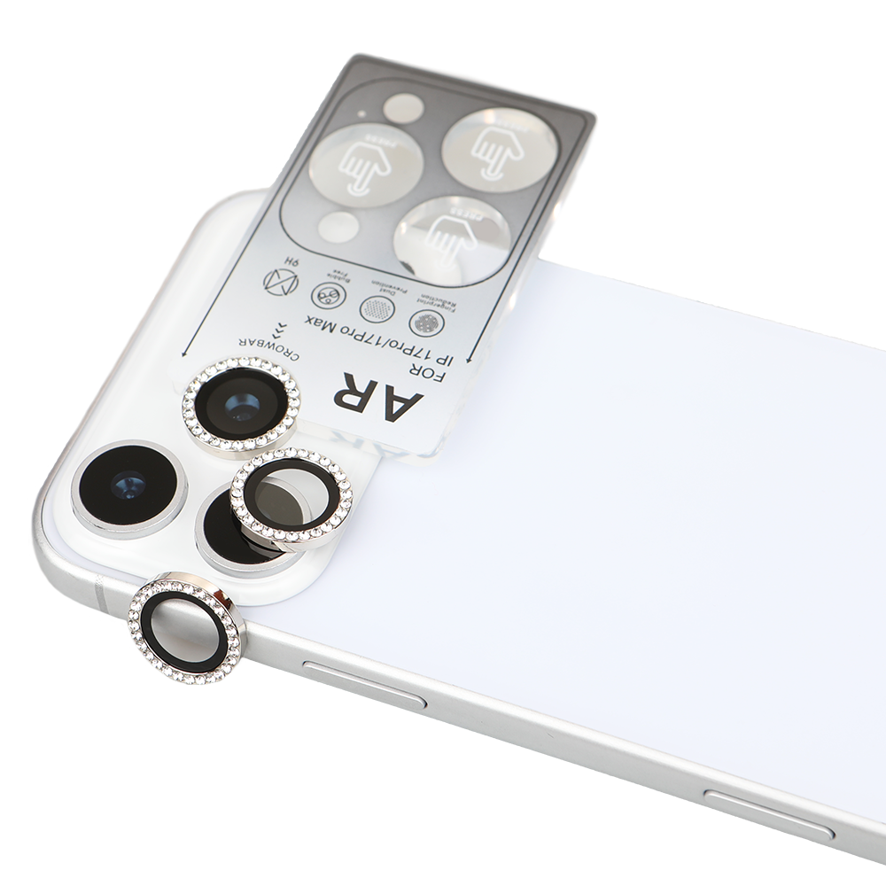 iPhone 17 Pro Max Kamera Koruyucu Diamond Taşlı Silver