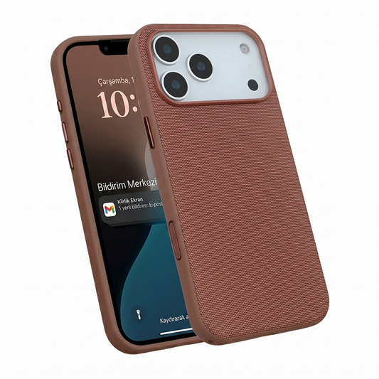 iPhone 17 Pro Max Gizli Magsafeli Mikro Kabartma Premium Telefon Kılıfı - Kahve