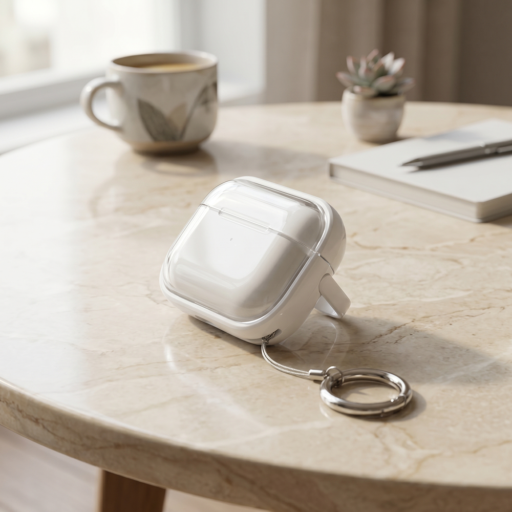 Apple Airpods Uyumlu Stand Özellikli Şeffaf Kulaklık Kılıfı Beyaz