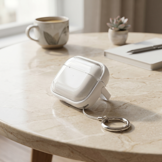 Apple Airpods Uyumlu Stand Özellikli Şeffaf Kulaklık Kılıfı Beyaz
