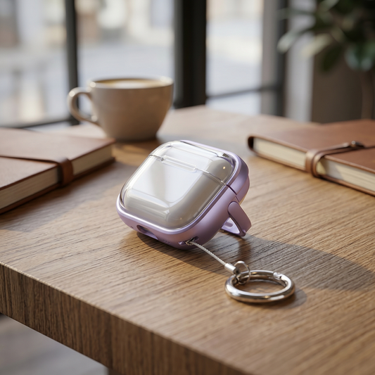 Apple Airpods Uyumlu Stand Özellikli Şeffaf Kulaklık Kılıfı Lila
