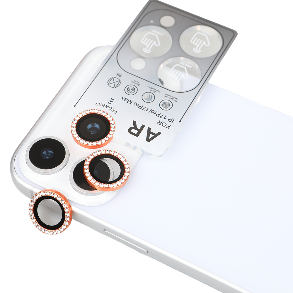 iPhone 17 Pro Max Kamera Koruyucu Diamond Taşlı Orange