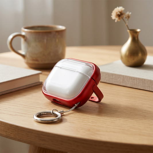 Apple Airpods Uyumlu Stand Özellikli Şeffaf Kulaklık Kılıfı Kırmızı