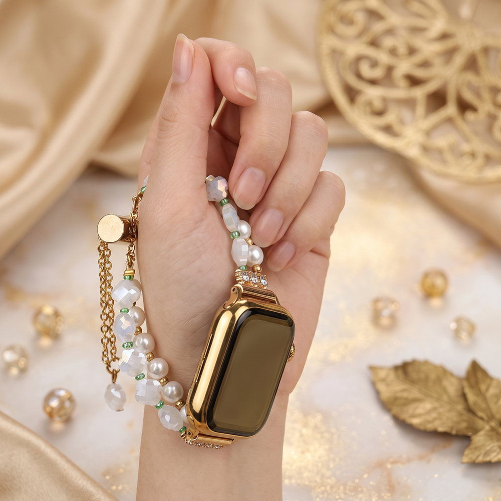 Apple Watch Saat Yeşil Taşlı Tasarımlı Şık Kordon