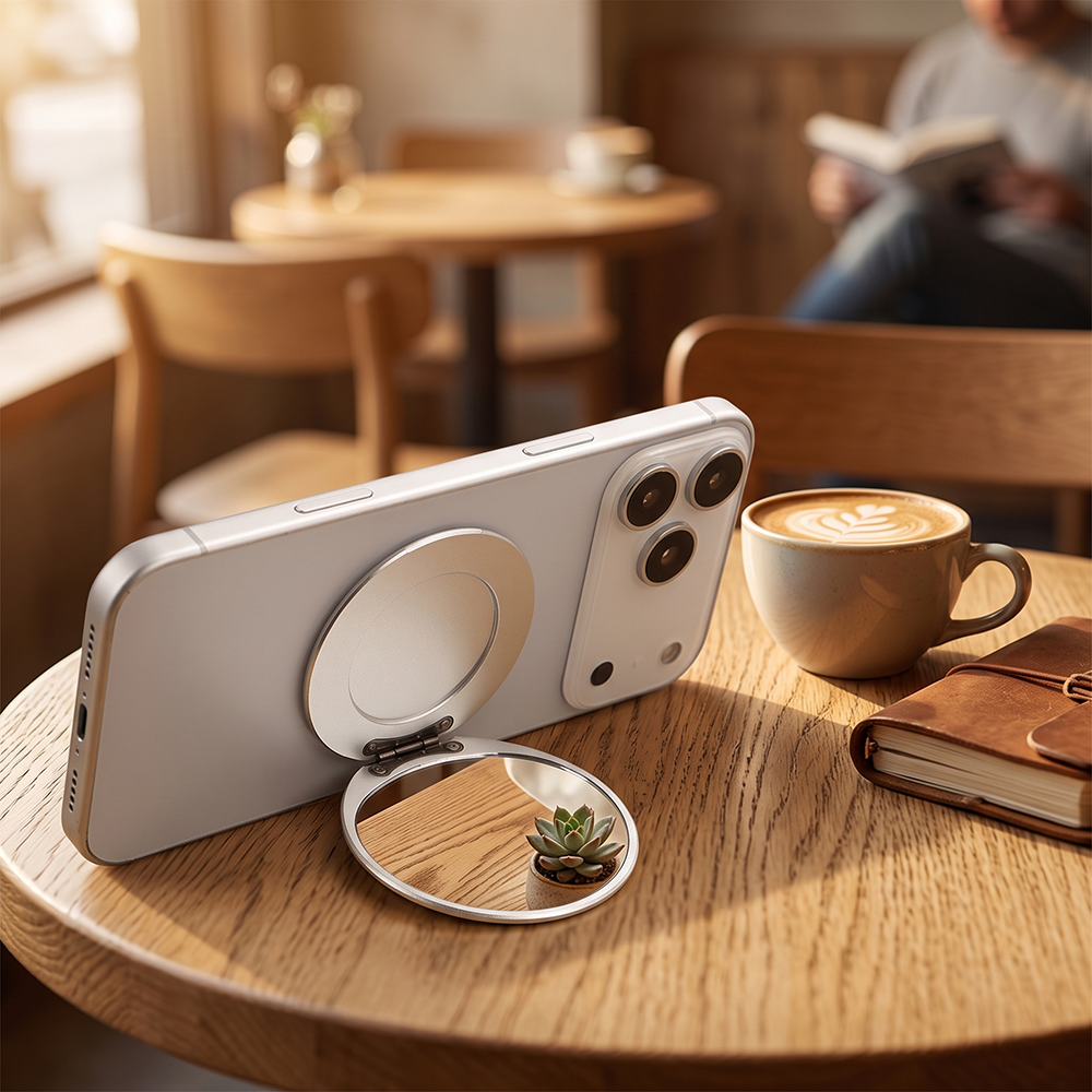 MagSafe Uyumlu Katlanabilir Aynalı Telefon Standı Gümüş