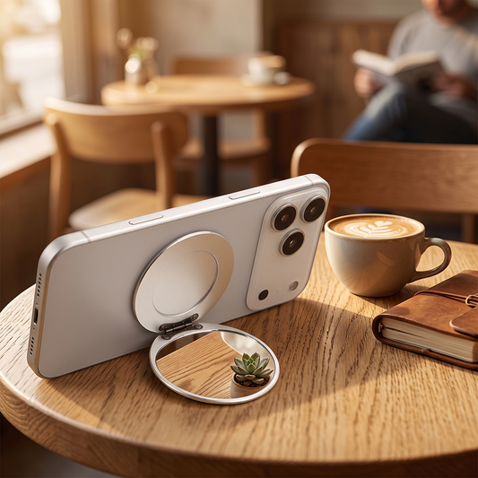 MagSafe Uyumlu Katlanabilir Aynalı Telefon Standı Gümüş