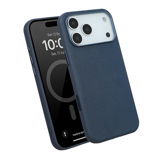 iPhone 17 Pro Max Gizli Magsafeli Mikro Kabartma Premium Telefon Kılıfı - Mavi