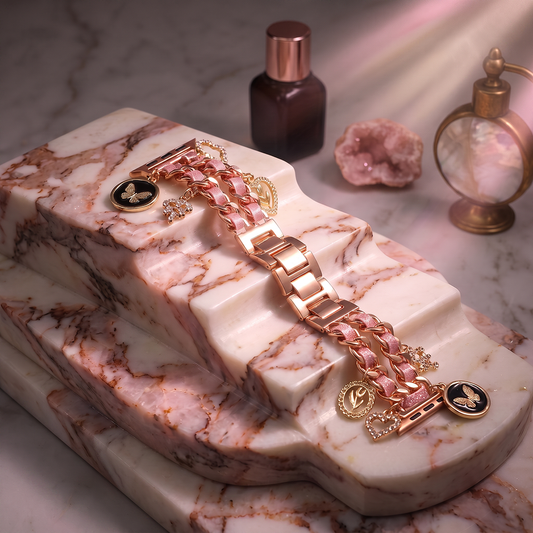 Apple Watch Saat Taşlı Kelebek Yılan Tasarımlı Şık Kordon Rose Gold