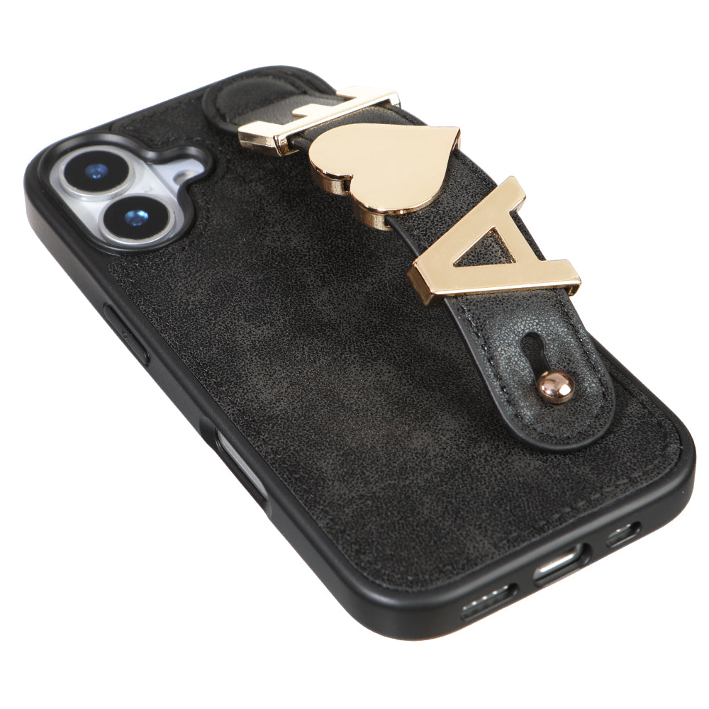 iPhone 17 Kişiye Özel Harfli Deri Telefon Kılıfı Siyah