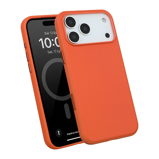 iPhone 17 Pro Gizli Magsafeli Mikro Kabartma Premium Telefon Kılıfı - Turuncu