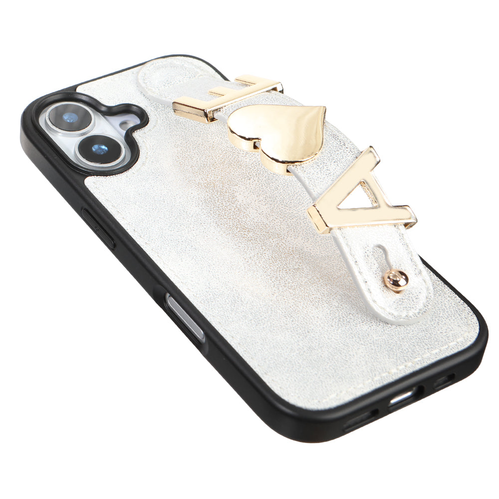 iPhone 16 Kişiye Özel Harfli Deri Telefon Kılıfı Beyaz