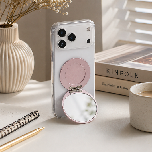 MagSafe Uyumlu Katlanabilir Aynalı Telefon Standı Pudra Pembe