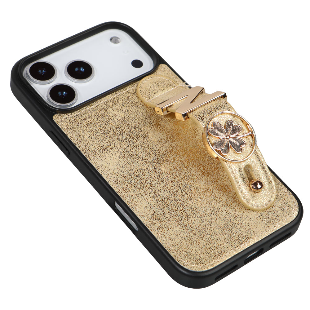 iPhone 17 Pro Kişiye Özel Harfli Deri Telefon Kılıfı Gold