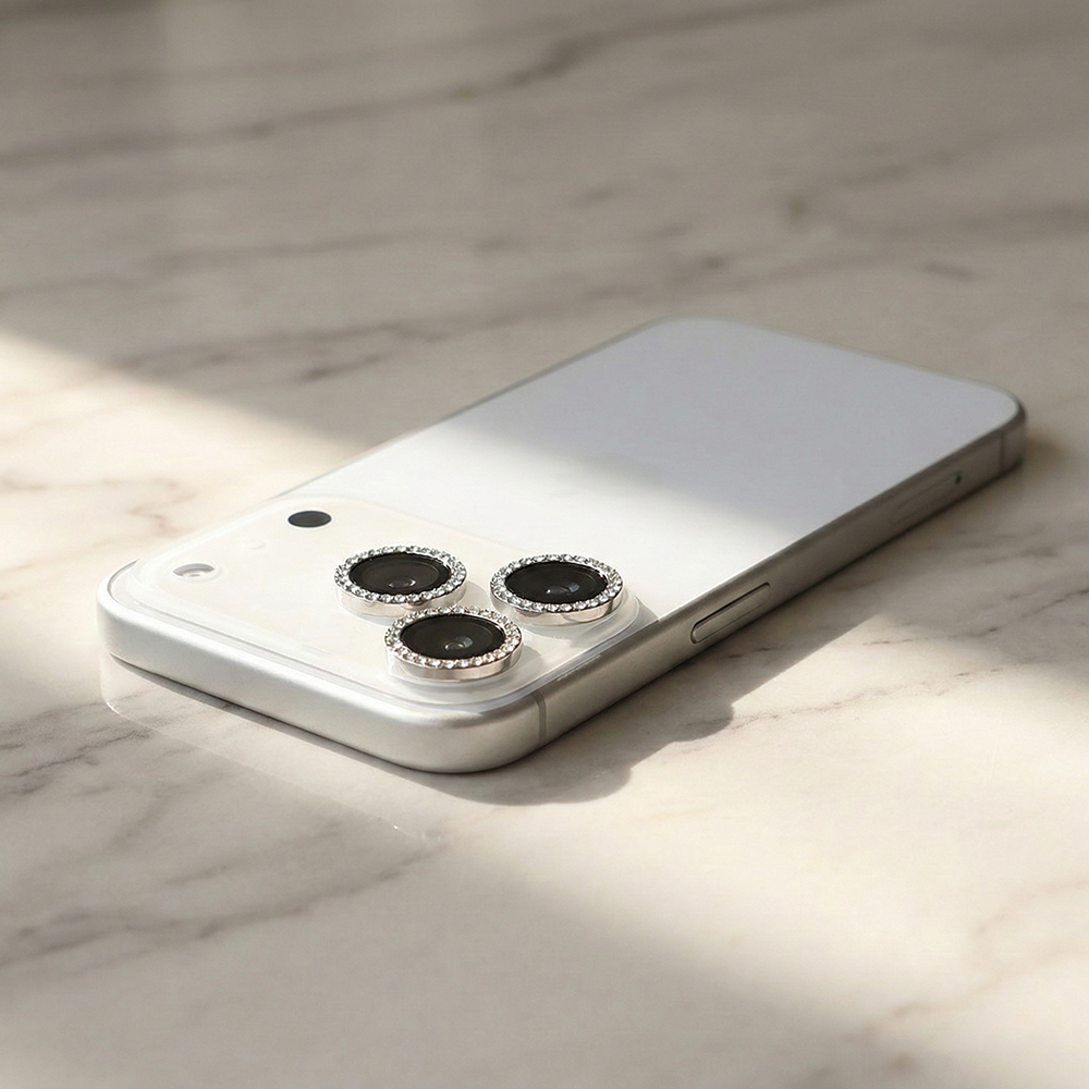 iPhone 17 Pro Max Kamera Koruyucu Diamond Taşlı Silver
