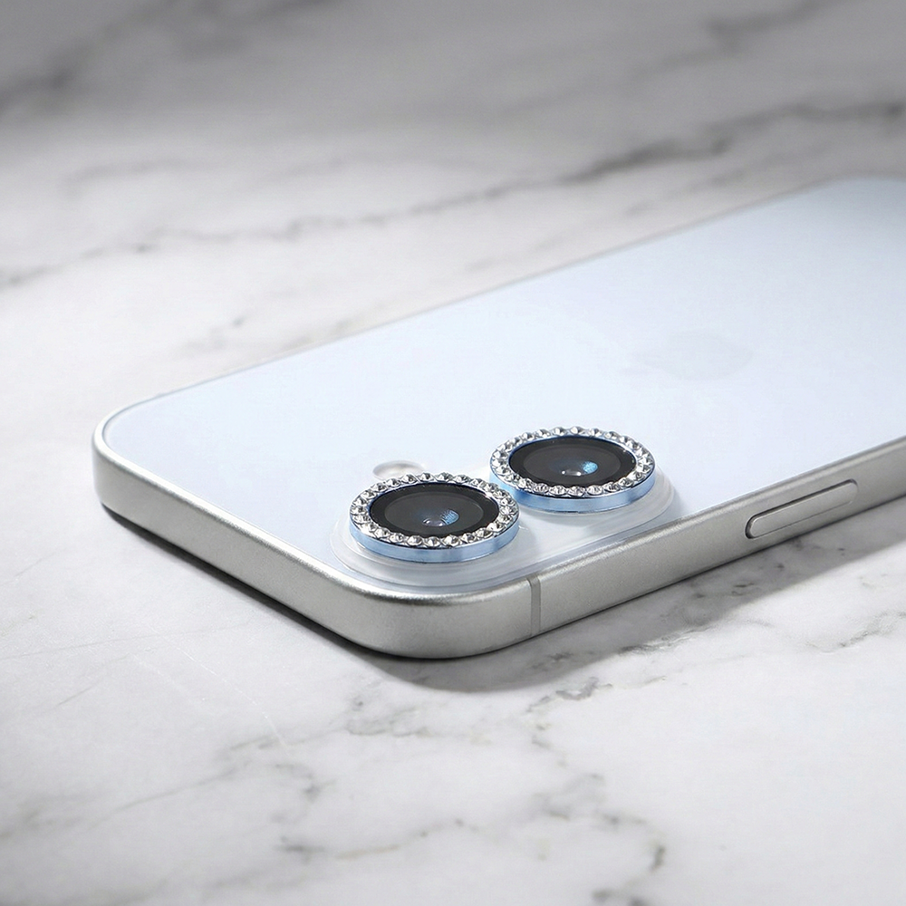 iPhone 17 Kamera Koruyucu Diamond Taşlı Blue