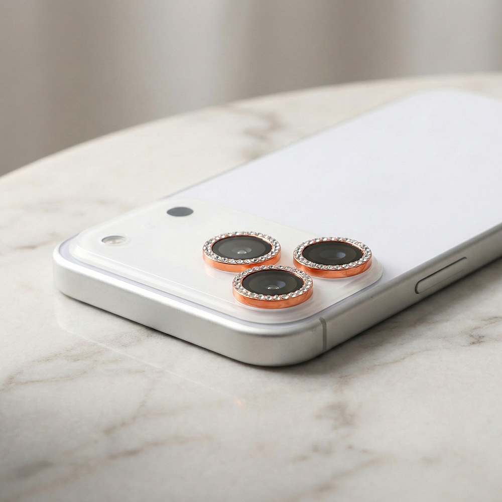 iPhone 17 Pro Max Kamera Koruyucu Diamond Taşlı Orange