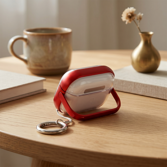 Apple Airpods Uyumlu Stand Özellikli Şeffaf Kulaklık Kılıfı Kırmızı