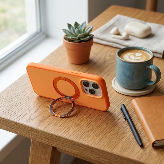 Apple iPhone 15 Pro Max Magsafe Premium Standlı Fonksiyonel Telefon Kılıfı Turuncu