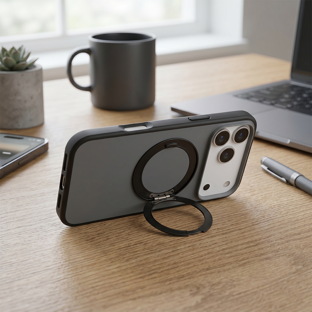 Apple iPhone 17 Pro Max Magsafe Premium Standlı Fonksiyonel Telefon Kılıfı Füme
