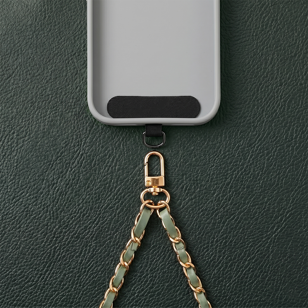 Zincirli Deri Detaylı Universal Telefon Boyun ve Omuz Askısı Yeşil