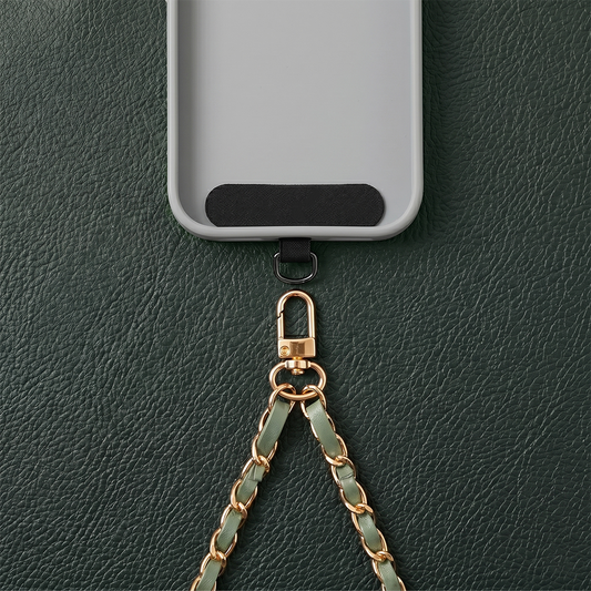 Zincirli Deri Detaylı Universal Telefon Boyun ve Omuz Askısı Yeşil