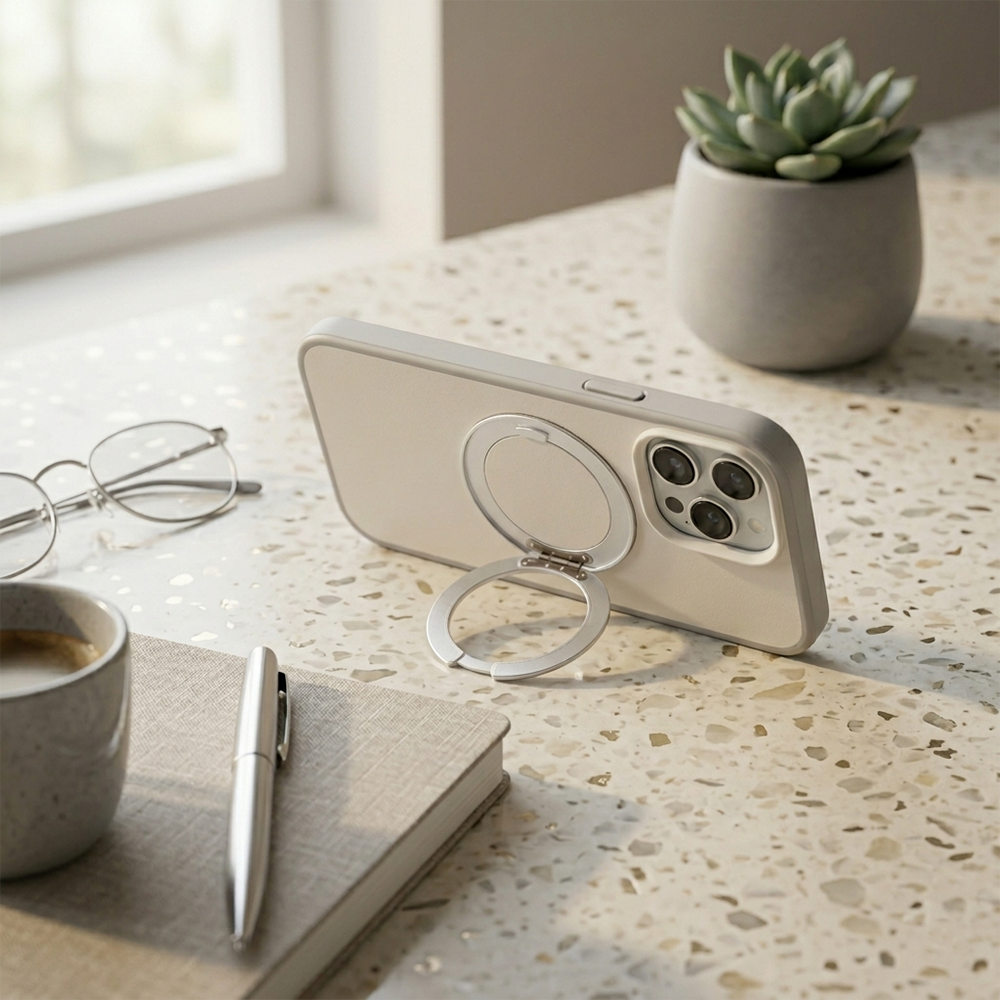 Apple iPhone 15 Pro Max Magsafe Premium Standlı Fonksiyonel Telefon Kılıfı Beyaz