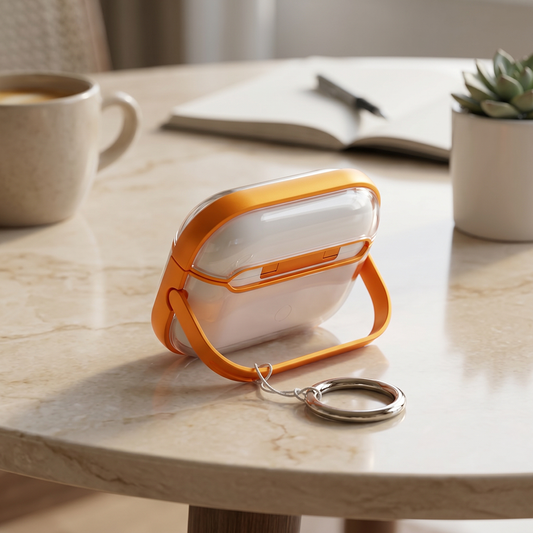 Apple Airpods Uyumlu Stand Özellikli Şeffaf Kulaklık Kılıfı Turuncu