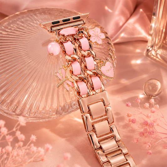 Apple Watch Saat Taşlı Love Kalp Tasarımlı Şık Kordon Rose Gold