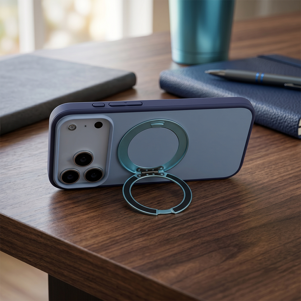 Apple iPhone 17 Pro Max Magsafe Premium Standlı Fonksiyonel Telefon Kılıfı Mavi