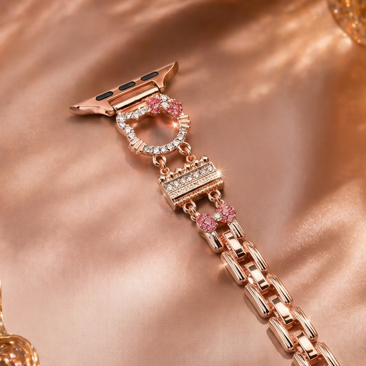 Apple Watch Saat Taşlı Kurdele Tasarımlı Şık Kordon Gold