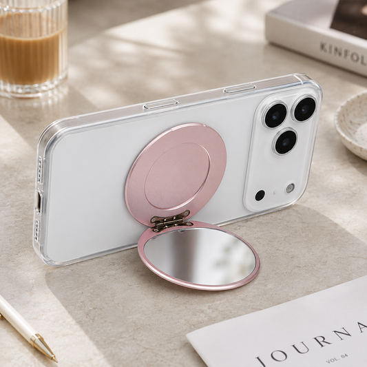 MagSafe Uyumlu Katlanabilir Aynalı Telefon Standı Pudra Pembe