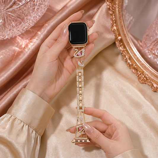 Apple Watch Saat Taşlı Kuğu Tasarımlı Şık Kordon Gold