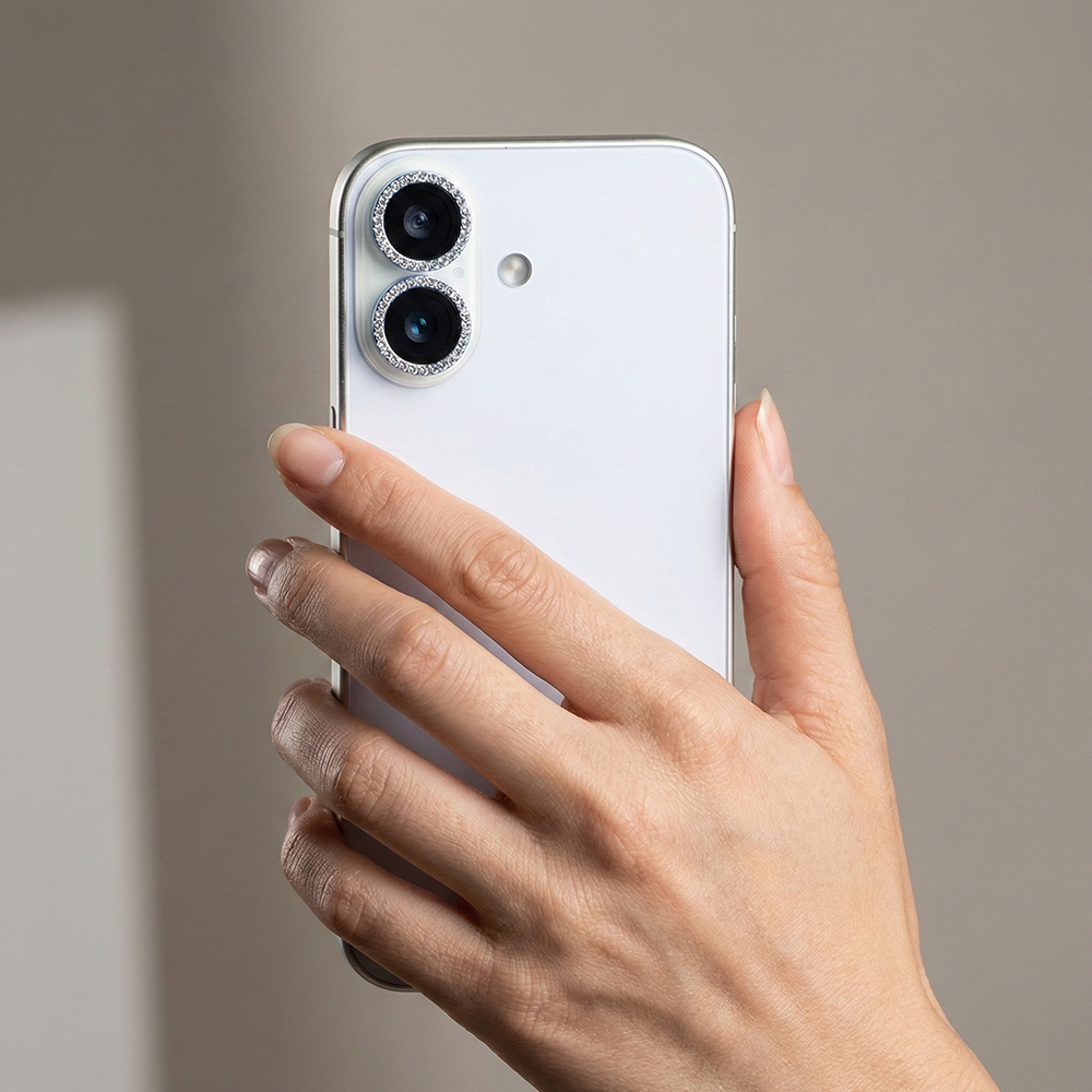 iPhone 17 Kamera Koruyucu Diamond Taşlı Blue