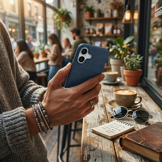 iPhone 16 Gizli Magsafeli Mikro Kabartma Premium Telefon Kılıfı - Mavi