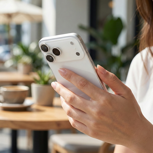 iPhone 17 Pro Max Kamera Koruyucu Diamond Taşlı Silver