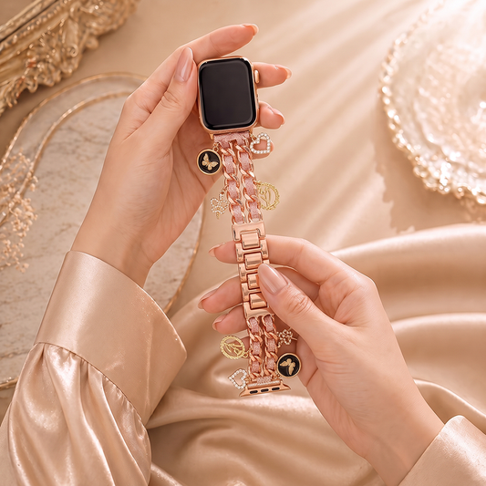 Apple Watch Saat Taşlı Kelebek Yılan Tasarımlı Şık Kordon Rose Gold