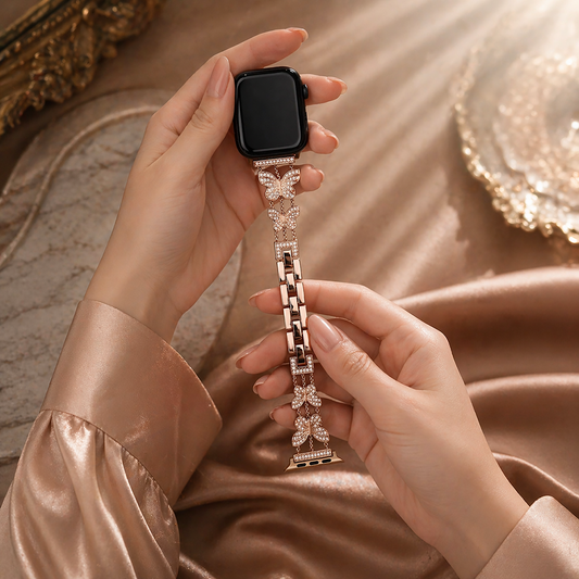 Apple Watch Saat Taşlı Kelebek Tasarımlı Şık Kordon Gold