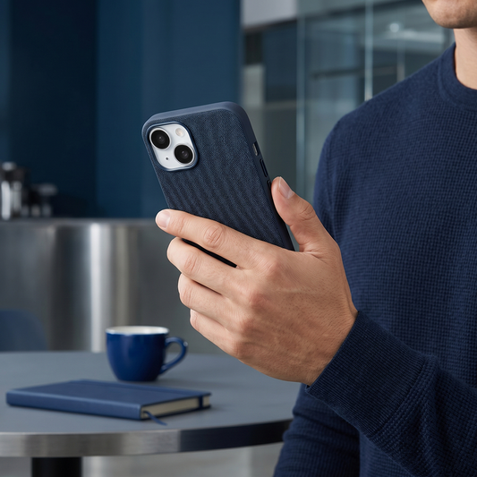 iPhone 14 Gizli Magsafeli Mikro Kabartma Premium Telefon Kılıfı - Mavi