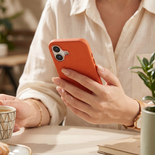 iPhone 16 Gizli Magsafeli Mikro Kabartma Premium Telefon Kılıfı - Turuncu