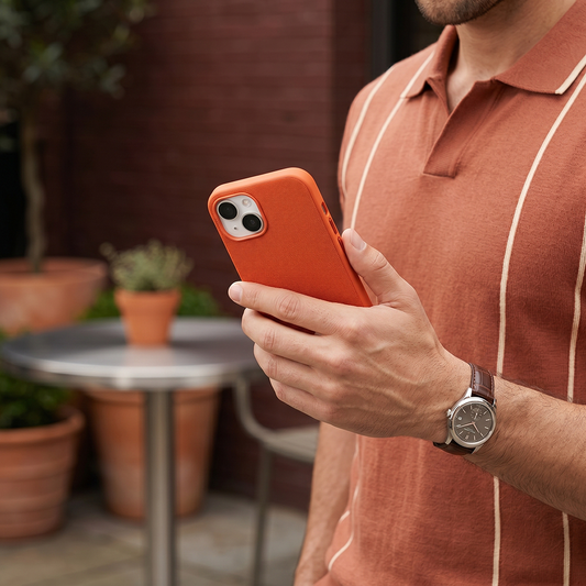 iPhone 14 Gizli Magsafeli Mikro Kabartma Premium Telefon Kılıfı - Turuncu