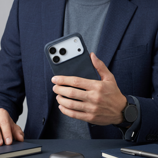 iPhone 17 Pro Max Gizli Magsafeli Mikro Kabartma Premium Telefon Kılıfı - Mavi