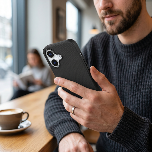 iPhone 16 Gizli Magsafeli Mikro Kabartma Premium Telefon Kılıfı - Siyah