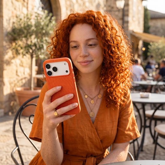 iPhone 17 Pro Gizli Magsafeli Mikro Kabartma Premium Telefon Kılıfı - Turuncu